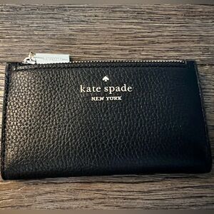 Kate Spade Black Key Card Holder with Textured Finish